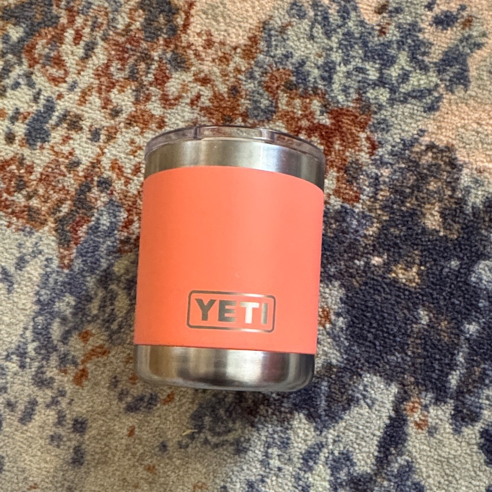 YETI Coral and Silver Tumbler